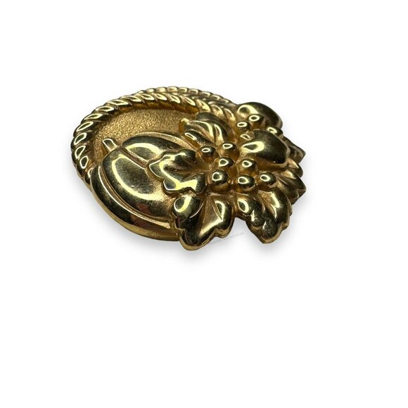 Ginnie Johansen Gold Tone Cornucopia Brooch Autumn Thanksgiving Vintage - Picture 5 of 9